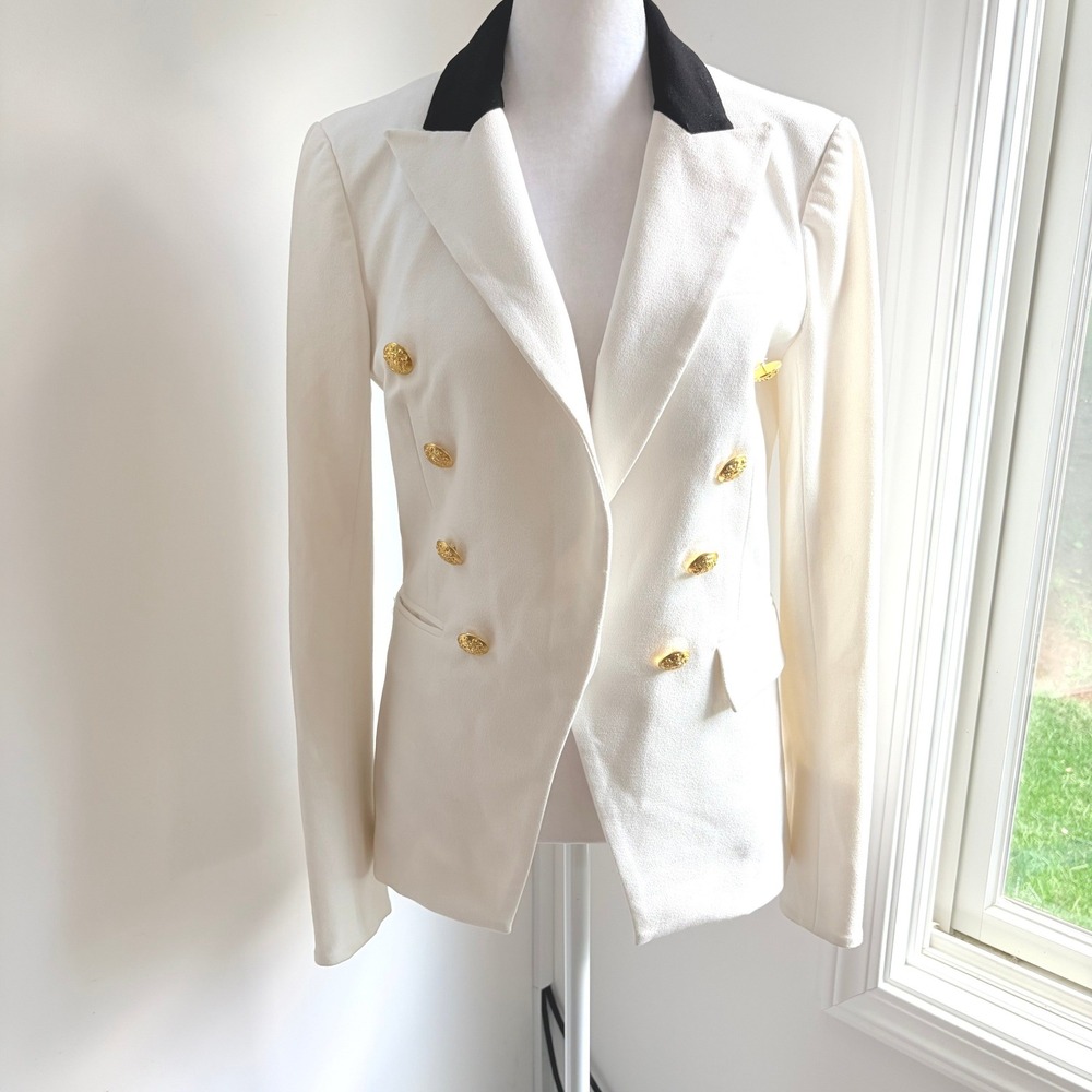 Veronica Beard Jack Riding Jacket 6 Preppy White Gold Button Blazer Coat - Picture 2 of 13
